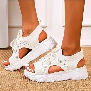 Women's Summer Wedge Orthopedic Sandals Elegant Mesh Casual Thick Sole Lace-Up